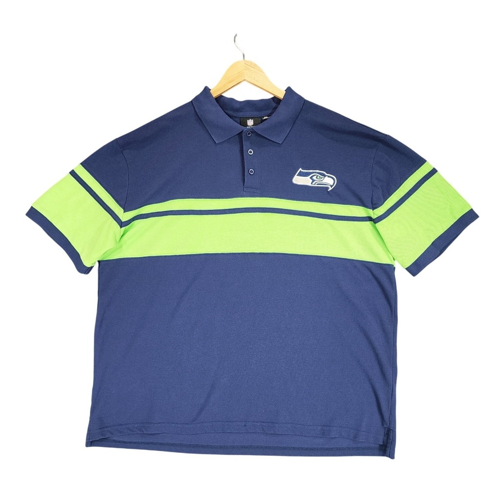 NFL Team Apparel Seattle Seahawks Polo Shirt 2XL Men Blue Lime Green Embroidered